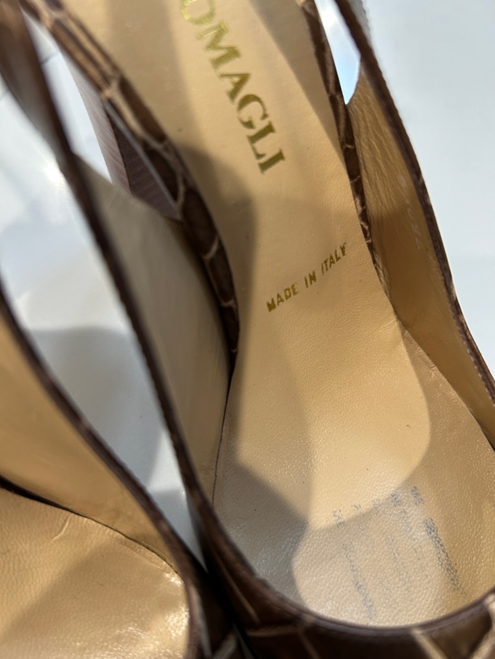 Bruno Magli Brown Croc-Embossed Slingback Pumps - Picture 3 of 7
